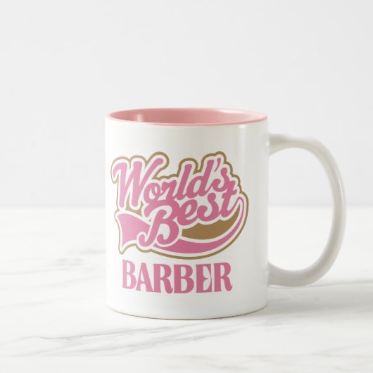 Cute Pink Worlds Best Barber Tweekleurige Koffiemok (Rechts)