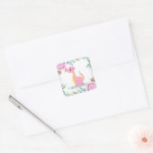 Cute Pink Yellow Dinosaur Butterfly Baby shower Cl Vierkante Sticker (Envelop)