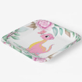Cute Pink Yellow Dinosaur Butterfly Baby shower Papieren Bordje (Gebogen)