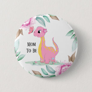 Cute Pink Yellow Dinosaur Butterfly Baby shower Ronde Button 5,7 Cm