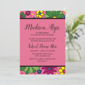 Cute Pink Yellow Green Floral Trunk Party Kaart (Staand voorkant)