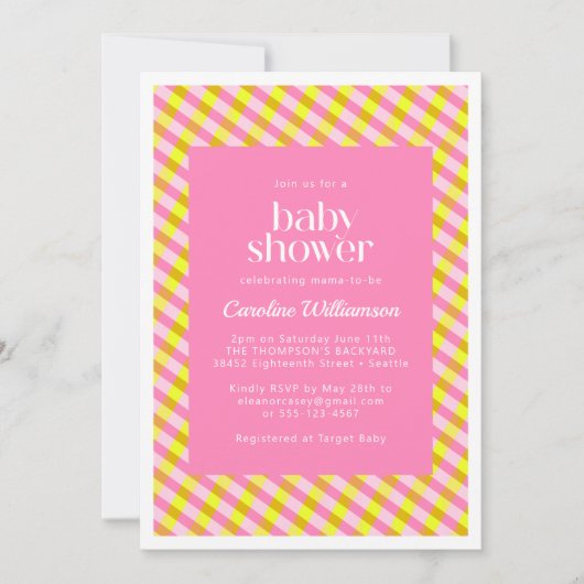 Cute Pink Yellow Pset Pattern Baby shower Kaart (Voorkant)