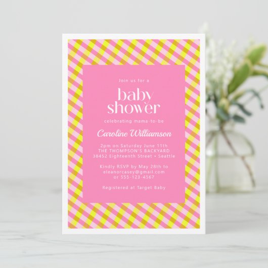 Cute Pink Yellow Pset Pattern Baby shower Kaart (Staand voorkant)