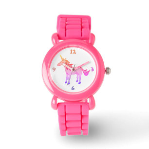 Cute Pink Yellow Rainbow Unicorn Girly Horloge