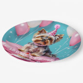 Cute Pink Yorkie Birthday Papieren Bordje (Gekanteld)
