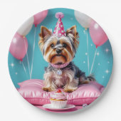 Cute Pink Yorkie Birthday Papieren Bordje (Voorkant)