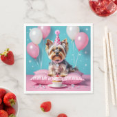 Cute Pink Yorkie Birthday Servet (Insitu)