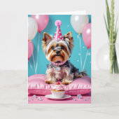 Cute Pink Yorkie Niece's Birthday Kaart (Voorkant)