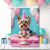 Cute Pink Yorkie Niece's Birthday Kaart