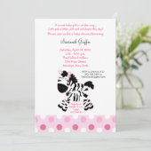 Cute Pink Zebra Baby shower 5x7 Uitnodiging (Staand voorkant)