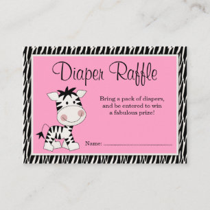 Cute Pink Zebra Baby shower Diaper Raffle Informatiekaartje