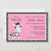 Cute Pink Zebra Baby Shower-uitnodigingen Kaart (Voorkant)
