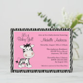 Cute Pink Zebra Baby Shower-uitnodigingen Kaart (Staand voorkant)
