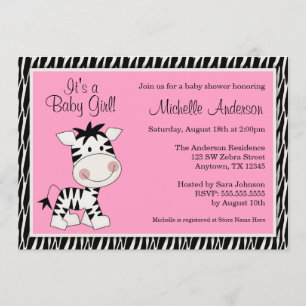 Cute Pink Zebra Baby Shower-uitnodigingen Kaart