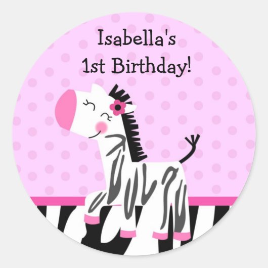 Cute Pink Zebra Favor Stickers (Voorkant)