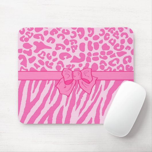 Cute Pink Zebra Leopard Animal Print and Girly Bow Muismat (Met muis)