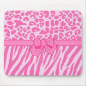 Cute Pink Zebra Leopard Animal Print and Girly Bow Muismat (Voorkant)