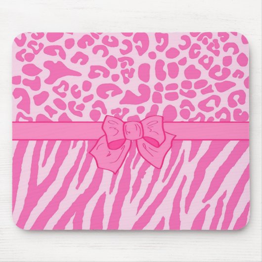 Cute Pink Zebra Leopard Animal Print and Girly Bow Muismat (Voorkant)