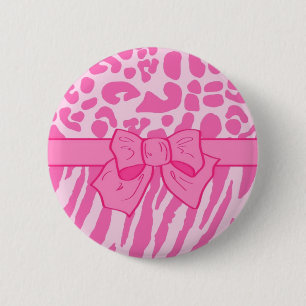 Cute Pink Zebra Leopard Animal Print and Girly Bow Ronde Button 5,7 Cm