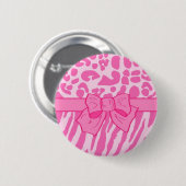 Cute Pink Zebra Leopard Animal Print and Girly Bow Ronde Button 5,7 Cm (Voorkant /achterkant)