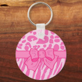 Cute Pink Zebra Leopard Animal Print and Girly Bow Sleutelhanger (Voorkant)