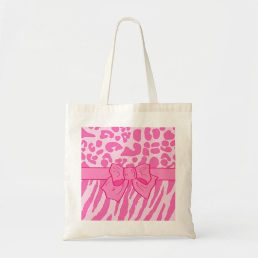Cute Pink Zebra Leopard Animal Print and Girly Bow Tote Bag (Voorkant)