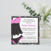 Cute Pink Zebra Lingerie Bridal Shower Uitnodiging (Staand voorkant)