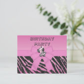 Cute Pink Zebra & Printed Bow Birthday Party Kaart (Staand voorkant)