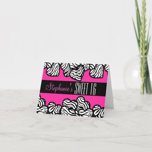 Cute Pink zebra Sweet 16 Birthday Card (Voorkant)