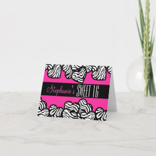 Cute Pink zebra Sweet 16 Birthday Card