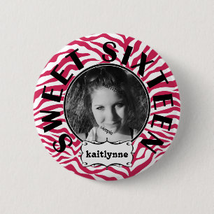 Cute Pink Zebra Sweet 16th Birthday Girl Ronde Button 5,7 Cm