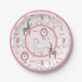 Cute Pink Zoo Animals Zebra Baby shower Papieren Bordje (Voorkant)