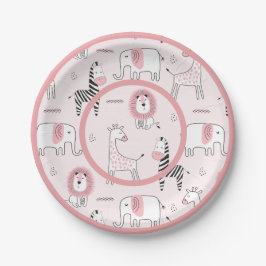 Cute Pink Zoo Animals Zebra Baby shower Papieren Bordje