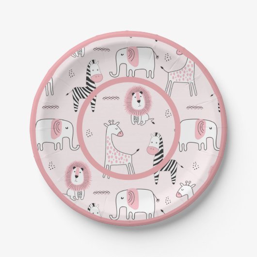 Cute Pink Zoo Animals Zebra Baby shower Papieren Bordje (Voorkant)