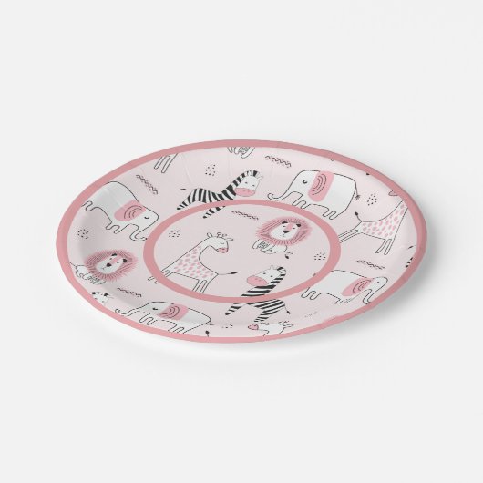 Cute Pink Zoo Animals Zebra Baby shower Papieren Bordje (Gekanteld)