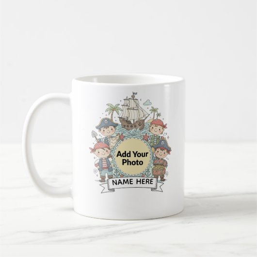 Cute Pirate Adventure Custom Photo  Name Kids Mug Koffiemok (Links)