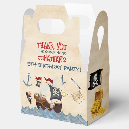 Cute Pirate Birthday Parchment waterverf Bedankdoosjes (Geopend)