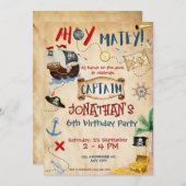 Cute Pirate Birthday Parchment waterverf Kaart (Voorkant / Achterkant)