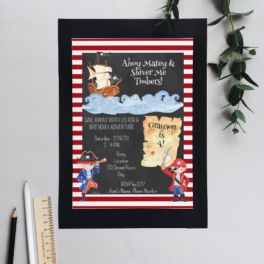 Cute Pirate Birthday Party Invitation Kaart