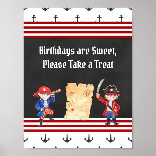 Cute Pirate Birthday Party Sign Poster (Voorkant)
