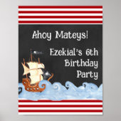Cute Pirate Birthday Party Sign Poster (Voorkant)