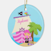 Cute Pirate Blonde Girl & Big Ship Custom Name Keramisch Ornament (Links)