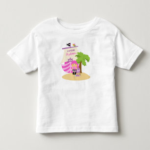 Cute Pirate Blonde Girl & Big Ship Custom Name Kinder Shirts