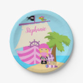 Cute Pirate Blonde Girl & Big Ship Custom Name Papieren Bordje (Voorkant)