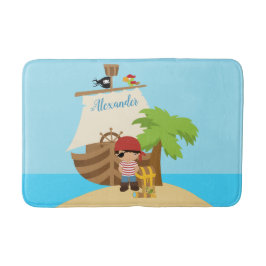 Cute Pirate Boy & A Big Ship Custom Name Badmat