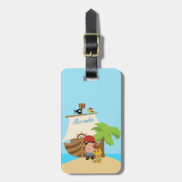 Cute Pirate Boy & A Big Ship Custom Name Bagagelabel