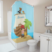 Cute Pirate Boy & A Big Ship Custom Name Douchegordijn (In situ)