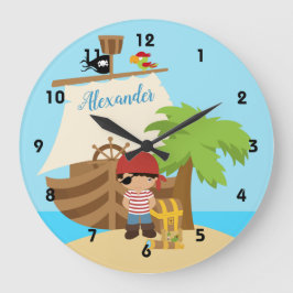 Cute Pirate Boy & A Big Ship Custom Name Grote Klok