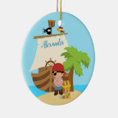 Cute Pirate Boy & A Big Ship Custom Name Keramisch Ornament (Rechts)