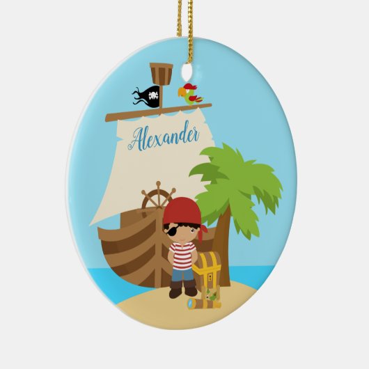 Cute Pirate Boy & A Big Ship Custom Name Keramisch Ornament (Rechts)